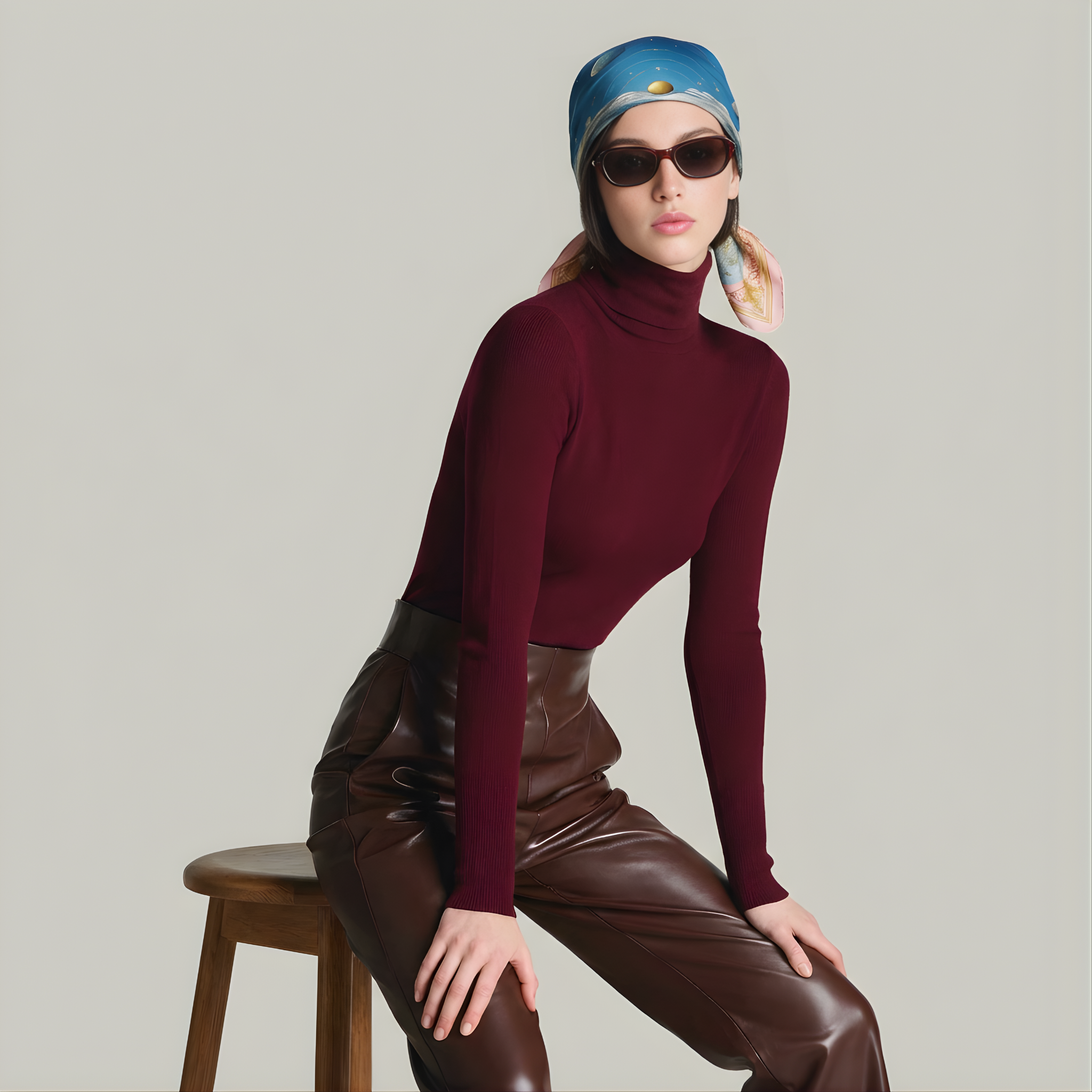 Mlle Ceinté Paris silk scarf, celestial star map and planets above, arcadian landscape with white horses below, circular design with pink baroque border.