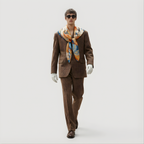 Mlle Ceinté Paris silk scarf, central orange vortex with flying marble angel figures, blue and orange fluid background, baroque style, 90x90 cm.