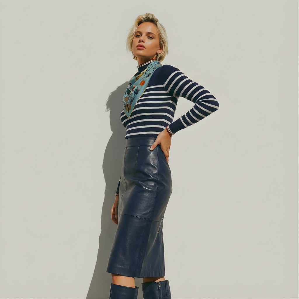 Mlle Ceinté Paris silk scarf, wooden rowboats and sailboats on calm blue water, colorful buoys, nautical knot border, maritime design.