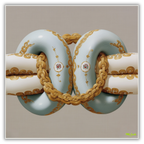 Mlle Ceinté Paris 100% silk twill scarf, gold chain knot design on beige, hand-rolled hem detail.