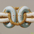 Mlle Ceinté Paris 100% silk twill scarf, gold chain knot design on beige, hand-rolled hem detail.