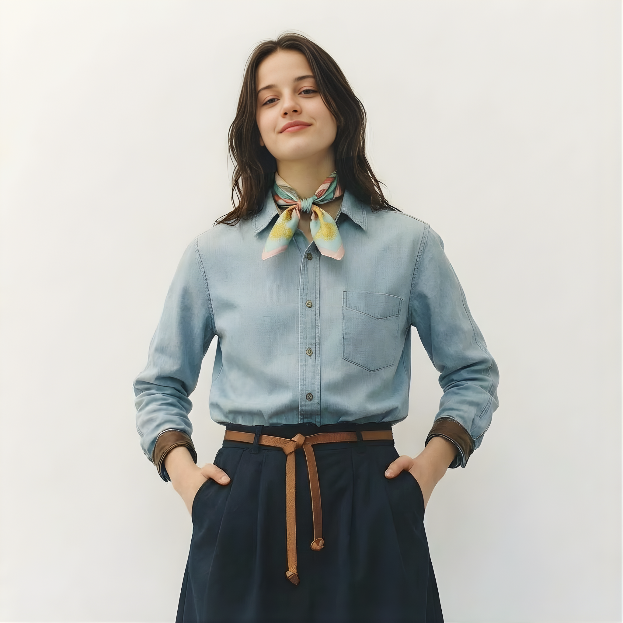 Mlle Ceinté Paris silk scarf, large coral and white striped ribbon bow, riding helmet, vintage tennis racket and fencing sword on teal background.