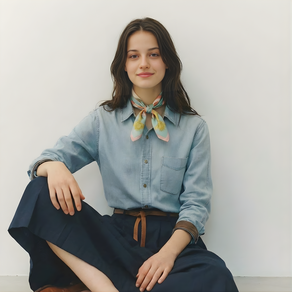 Mlle Ceinté Paris silk scarf, large coral and white striped ribbon bow, riding helmet, vintage tennis racket and fencing sword on teal background.