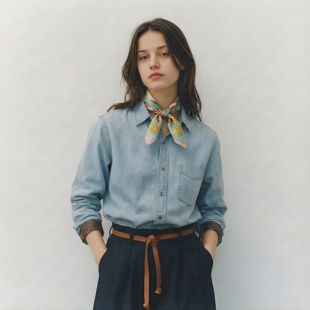 Mlle Ceinté Paris silk scarf, large coral and white striped ribbon bow, riding helmet, vintage tennis racket and fencing sword on teal background.