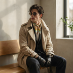 Mlle Ceinté Paris silk scarf, large coral and white striped ribbon bow, riding helmet, vintage tennis racket and fencing sword on teal background.