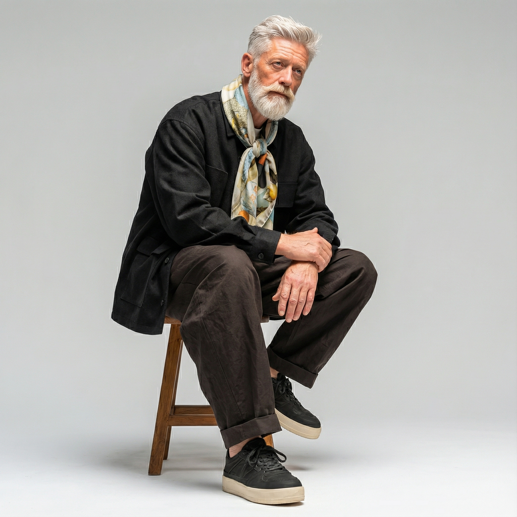 Mlle Ceinté Paris silk scarf, Renaissance style women figures print, surreal landscape beige and blue silk square, hand-rolled hem.